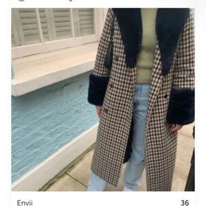 Navy and Tan Plaid Teddy Coat